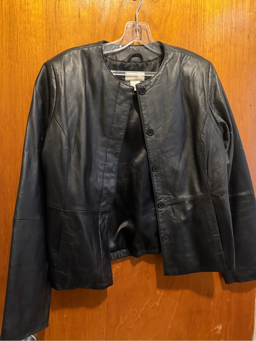 Preswick & Moore Black Collarless Leather Jacket